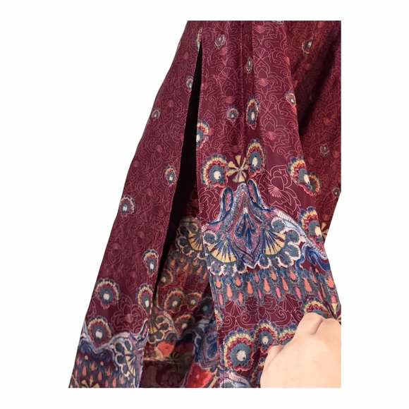 Free People Come See About Me Printed Burgundy Boho Midi Satin Vest Size M - Picture 6 of 9